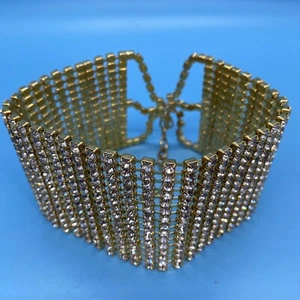 Rhinestone Choker Collar Necklace Statement 13" L x 2.25" W + 2.5" Extension New - Picture 1 of 7