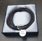Mens Leather Wrap Bracelet Valentine Engraved Charm / Personalised Free Gift Box