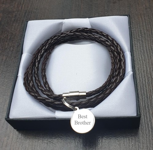 BRACCIALE UOMO PELLE WRAP SAN VALENTINO INCISO CHARM SCATOLA REGALO OMAGGIO PERSONALIZZATA