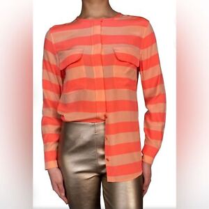 Equipment Femme Women’s Size XS 100% Silk Orange Striped Button Down Blouse