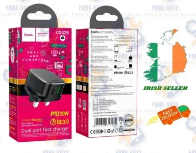 Wall Charger Hoco CS32B Rich PD20W + QC3.0, USB-A & Type-C, UK Plug, Fast Charge Foto 1 de 4