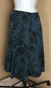 Club Monaco Women's Black Floral Lace Overlay Dark Aqua Midi Skirt Size 00 - Picture 1 of 11