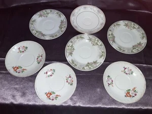 6 MISMATCHED Saucers Pink, Blues and Greens - Picture 1 of 6