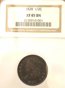 1828 13 Stars NGC XF45 BN Half Cent - Picture 1 of 5