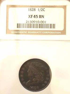 1828 13 Stars NGC XF45 BN Half Cent - Image 1 of 4