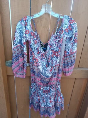 Túnica/vestido corto boho azul Life hecho en soleado California talla pequeña. Foto 1 de 4