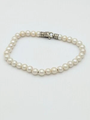 Men’s White Pearl Bead Bracelet Sterling Silver Handmade Spiritual Jewelry - Image 1 of 4