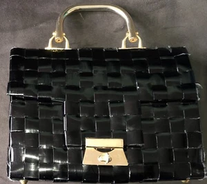 Vintage 1960's Ritter "It's in the Bag" Back Basketweave Purse Brass Vinyl Woven - Picture 1 of 10