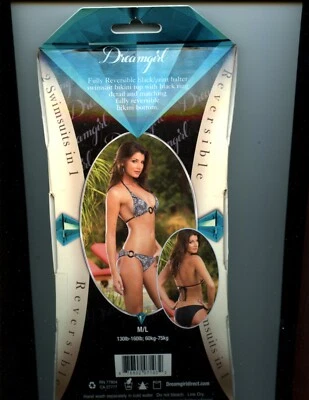Dreamgirl 5781  Swimwear 2 Piece Bathing Suit Black Reversible Bikini New in box - Image 1 of 4