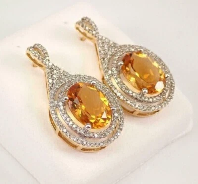 4.50Ct Oval Cut Lab Created Citrine  Drop/Dangle Earrings 14K Yellow Gold Plated - Image 1 of 4