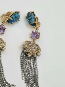 Alexis Bittar 18k Gold Blue Purple Crystal Embellished Clip Drop Stud - Picture 1 of 8