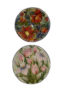 Lesal 2 Plates Floral Pottery Retired Lisa Lindberg California 8” Hand Paint - Picture 1 of 6