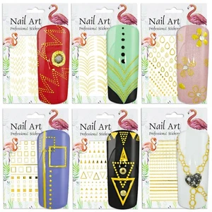 3D Sticker Nail Art Gold Lines Sticker Shaft Nail Sticker UV Acrylic Gel - Picture 1 of 26