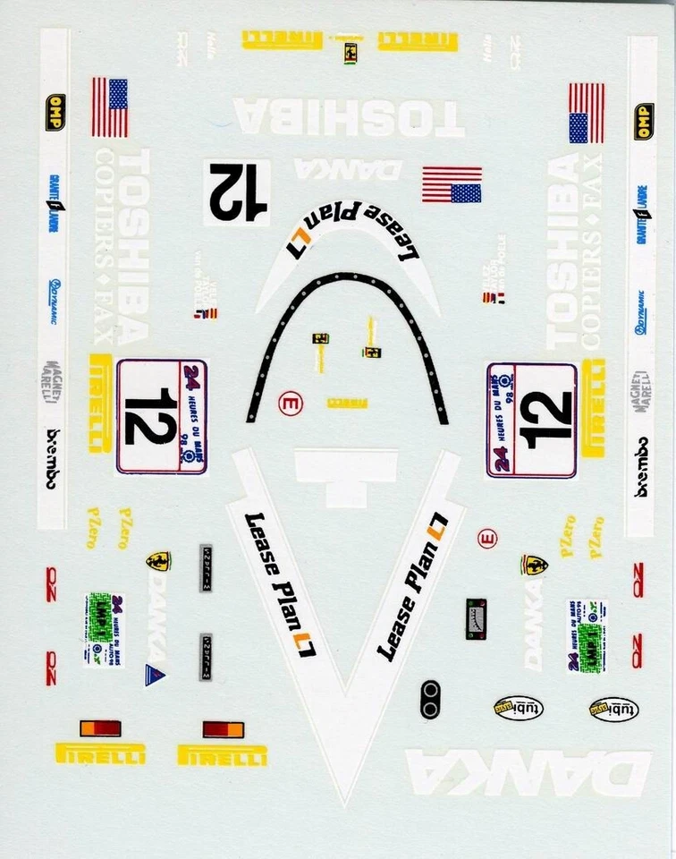 FERRARI 333 SP N°12 DOYLE RISI RACING 24 HOURS LE MANS 1998 DECALS 1/43 - Immagine 1 di 1
