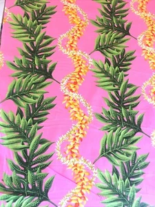 Hawaiian fabric aloha lei100%cotton pink leaf flowers by the yard great deal! - Picture 1 of 6