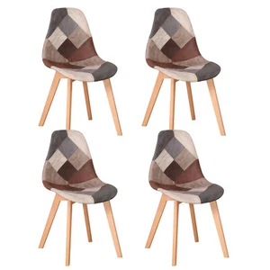 Set di 4 Sedia Sedie Da Pranzo Imbottite Patchwork Con Gambe in Legno Marrone - Foto 1 di 12