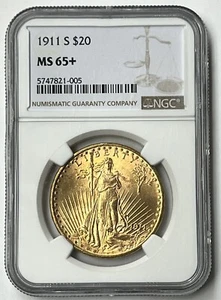 1911-S $20 Saint Gaudens Gold Double Eagle NGC MS65+ Super Gem! - Picture 1 of 7