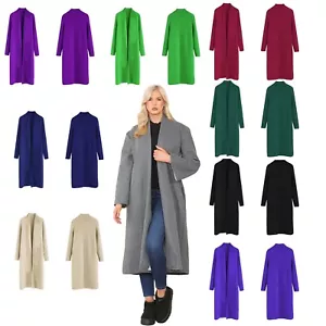 Women Italian LONG COAT Waterfall Duster Cardigan Ladies Winter Jacket UK Sizes. - Picture 1 of 12