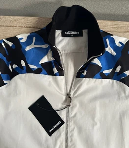 DSQUARED 2 Shirt Jacket 52 White Blue Black Shoulder Camo Zipper Cotton Italy - Picture 1 of 24