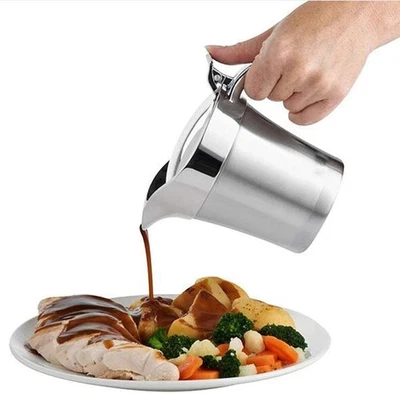 Jarra de salsa de acero inoxidable aislada Gravy Boat 16 oz/450 ml con tapa con bisagras Foto 1 de 4
