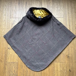 Joules Hazelwood Tweed Cape Womens O/S Brown Tweed Poncho Fur Collar  - Picture 1 of 11