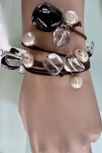 Collier Halskette Choker | Silber Halbedelsteine | Granat | echte Perlen | Seide - Bild 1 von 16