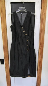 womans black denim look lightweight sleeveless button dress size large - Picture 1 of 5