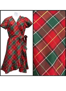Gymboree Womens Taffeta Wrap Dress Plaid Ruffle Trim Holiday Academia Size S - Picture 1 of 6