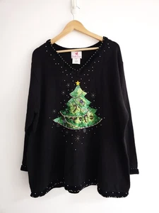 Vtg The Quaker Factory Womens Christmas Festive Beaded Sequin Tree Jumper Sz XXL - Picture 1 of 10