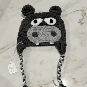 Handmade Baby 6-12 Months Crochet Hippopotamus Knit Hat Grey Hippo Boy Girl - Picture 1 of 5