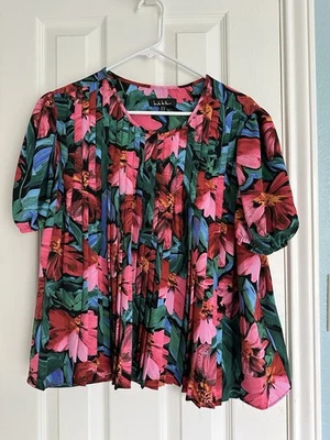 Blusa Nicole Miller Multicolor Floral con Manga Abullonada Talla XL Foto 1 de 4