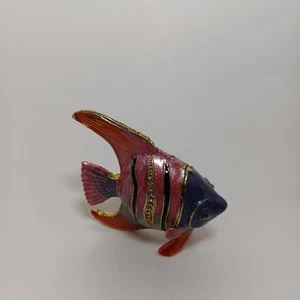 Vintage Jeweled Angelfish Trinket Box Multi Color Enamel - Picture 1 of 4