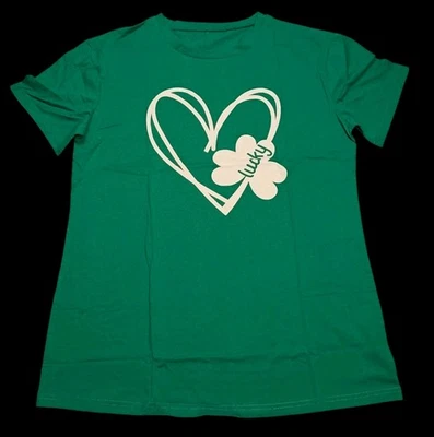 Women's Heart-Shamrock Clover-Lucky-T Shirt Sz XXL Green/ White NWOT - Image 1 of 4