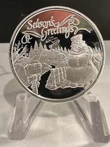 1 oz Silver Round .999 Fine - SNOWMAN Season's Greetings-INV#7807 - Picture 1 of 4