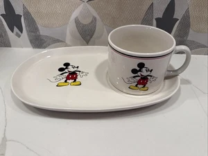 VINTAGE MICKEY MOUSE CERAMIC SNACK PLATE & MUG SET - Picture 1 of 10