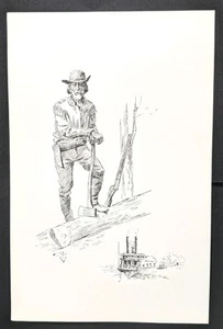 C.M. Arte occidental Russell "Wood Hawk" 10,5x16 vintage 1970 sin marco - Imagen 1 de 10