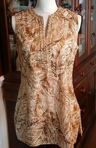 Liz&co Women’s Small Floral Print Sleeveless Beige Beaded Blouse - Picture 1 of 9