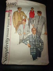 Vintage 1960s Simplicity 5697 Men's Lined Jacket Vest SZ 36 Complete Uncut - Picture 1 of 3
