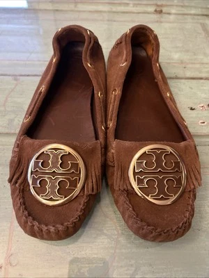 Mocasines Tory Burch Marrón Gamuza Flecos 9.5 9 8.5 Run Pequeño Foto 1 de 4