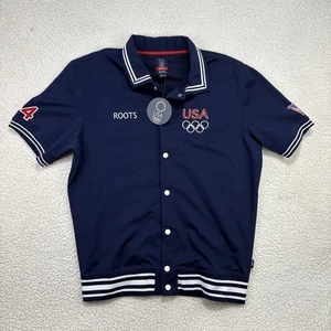 NWT Roots USA Shirt L Blue Olympics 04 Warm Up Snap Short Sleeve Team Button Up - Picture 1 of 9