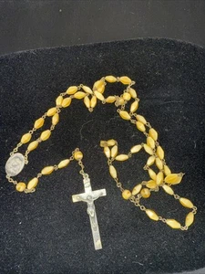 Vintage Catholic Yellow Glass Rosary, Sterling Silver? Cross - Picture 1 of 4