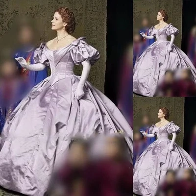 Victorian-style Medieval Ball Gown with V-neck Retro Light Purple Puff Sleeves - Image 1 of 4