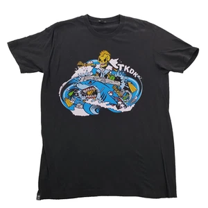 Toki Doki TKDK Shirt Mens L Black Surf Shark Skeleton Halloween Coffin Artwork - Picture 1 of 6