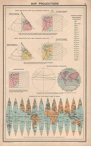 1931 PRINT ~ MAP PROJECTIONS CONIC PARALLELS BONNE'S VA DER GRINTEN'S PROJECTION - Picture 1 of 1