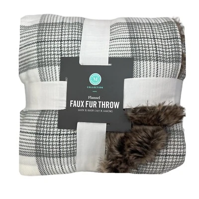 Colección Martha Stewart franela imitación piel tiro 50" X 60" cuadros marfil/gris Foto 1 de 4