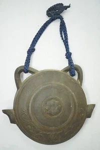 Campana Santuario de Bronce Wani-Guchi Japonesa Antigua Original de Japón 0515F4 - Imagen 1 de 8