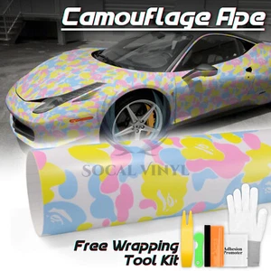 Camouflage Ape Camo Bubblegum Yellow Car Vinyl Wrap Sticker Decal Sheet Film DIY - Picture 1 of 12