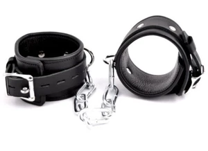 LEATHER & STEEL Ankle Cuffs Stunning Handcrafted Black Heavy Duty CF10ABlk - Picture 1 of 3
