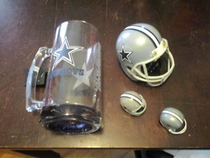 4-DALLAS COWBOYS THICK GLASS MUG 28oz.,HELMET ALARM CLOCK,2-HELMETS VTG. 2-BAR+ - Picture 1 of 24