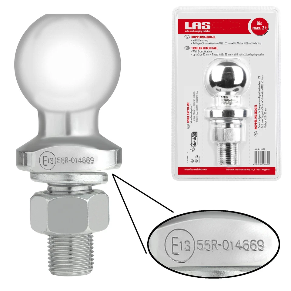 Kugelkopf Zugmaul E13 Anhängerkupplung M22 Kupplungskugel Kugelkupplung Traktor - Bild 1 von 1